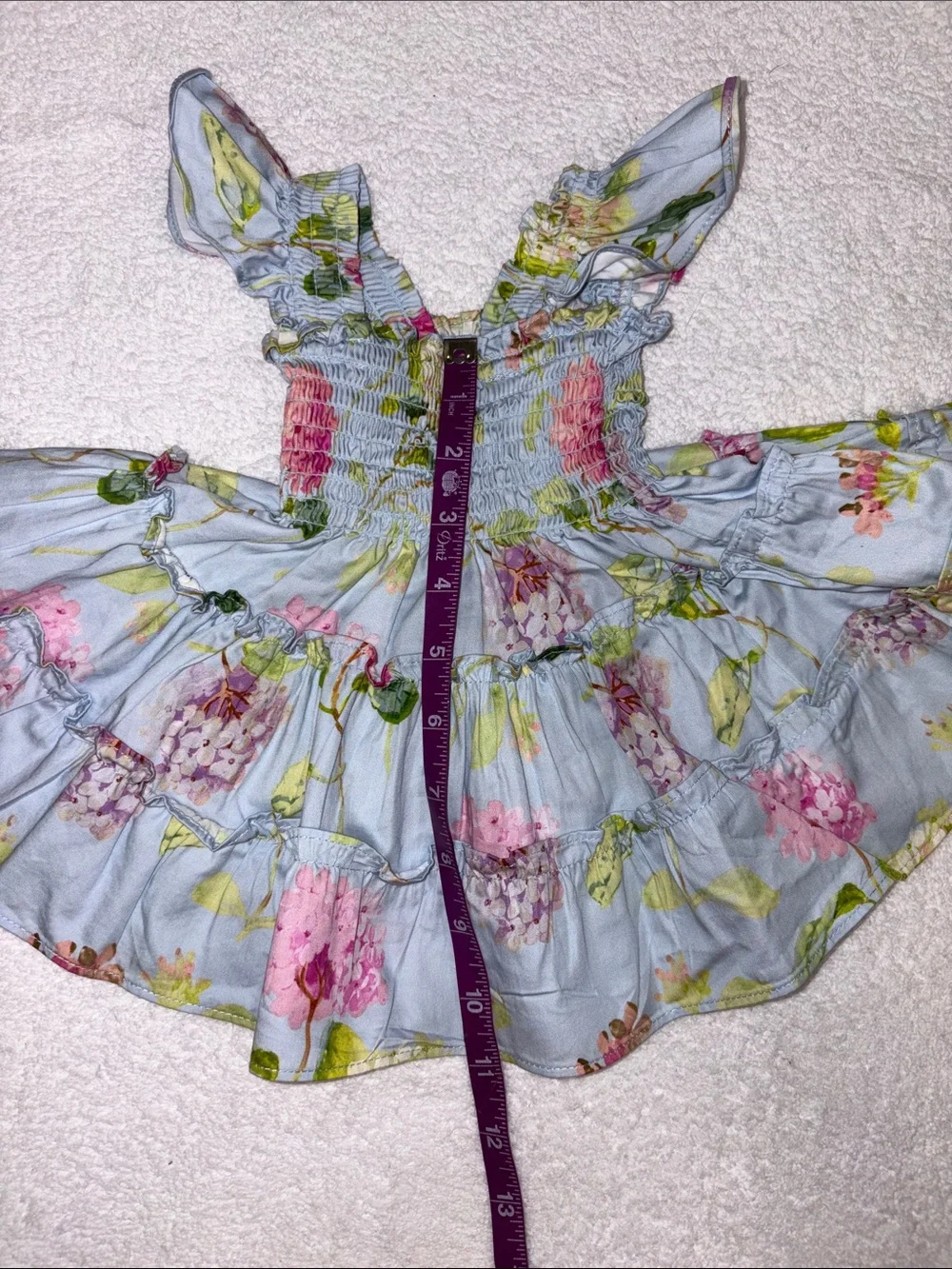Hill House Light Blue Floral hydrangea Ruffled Sundress smocked 6/12m Girls